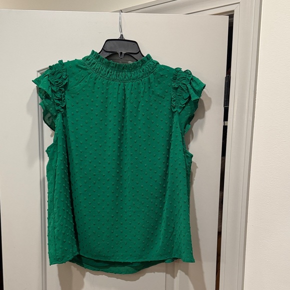 CeCe Tops - CeCe Green Textured Ruffle Blouse